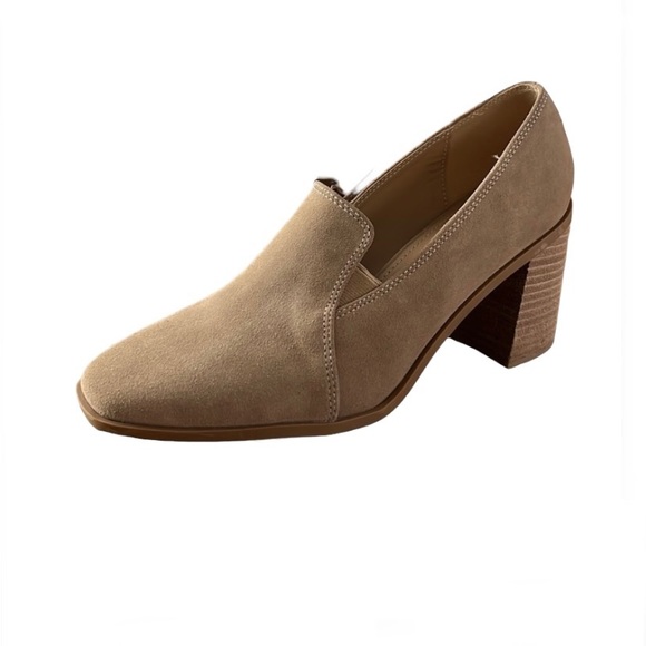 Joie Shoes - Joie Heeled Loafers Suede Square Toe Block Heel Tan Cushion Insole Womens Size 8